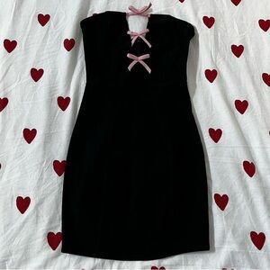 Novara Mini Dress In Black With Pink Bows